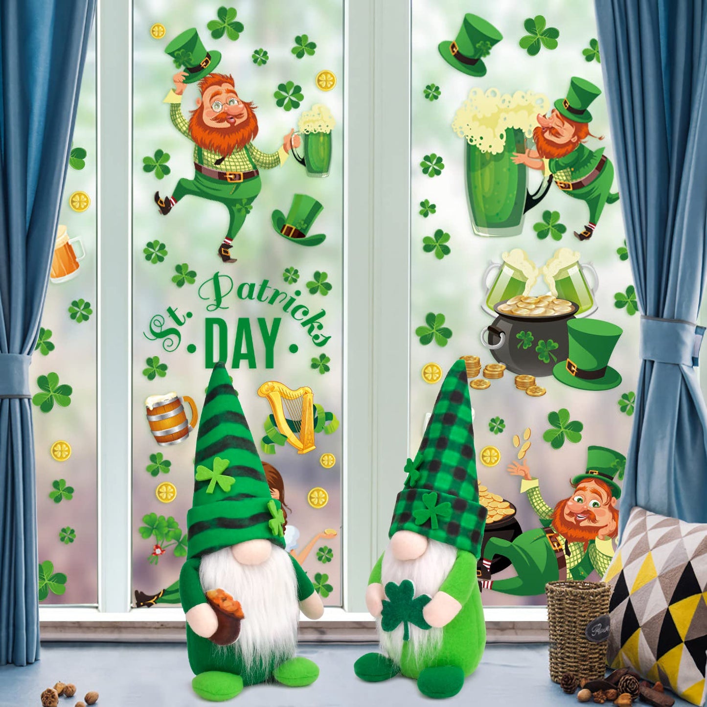 St Patricks Day Gnomes Decorations, 2 Pack Gnomes Plush Lucky Green Shamrock Home Table Decor Ornaments for Irish Saint Patrick's Day