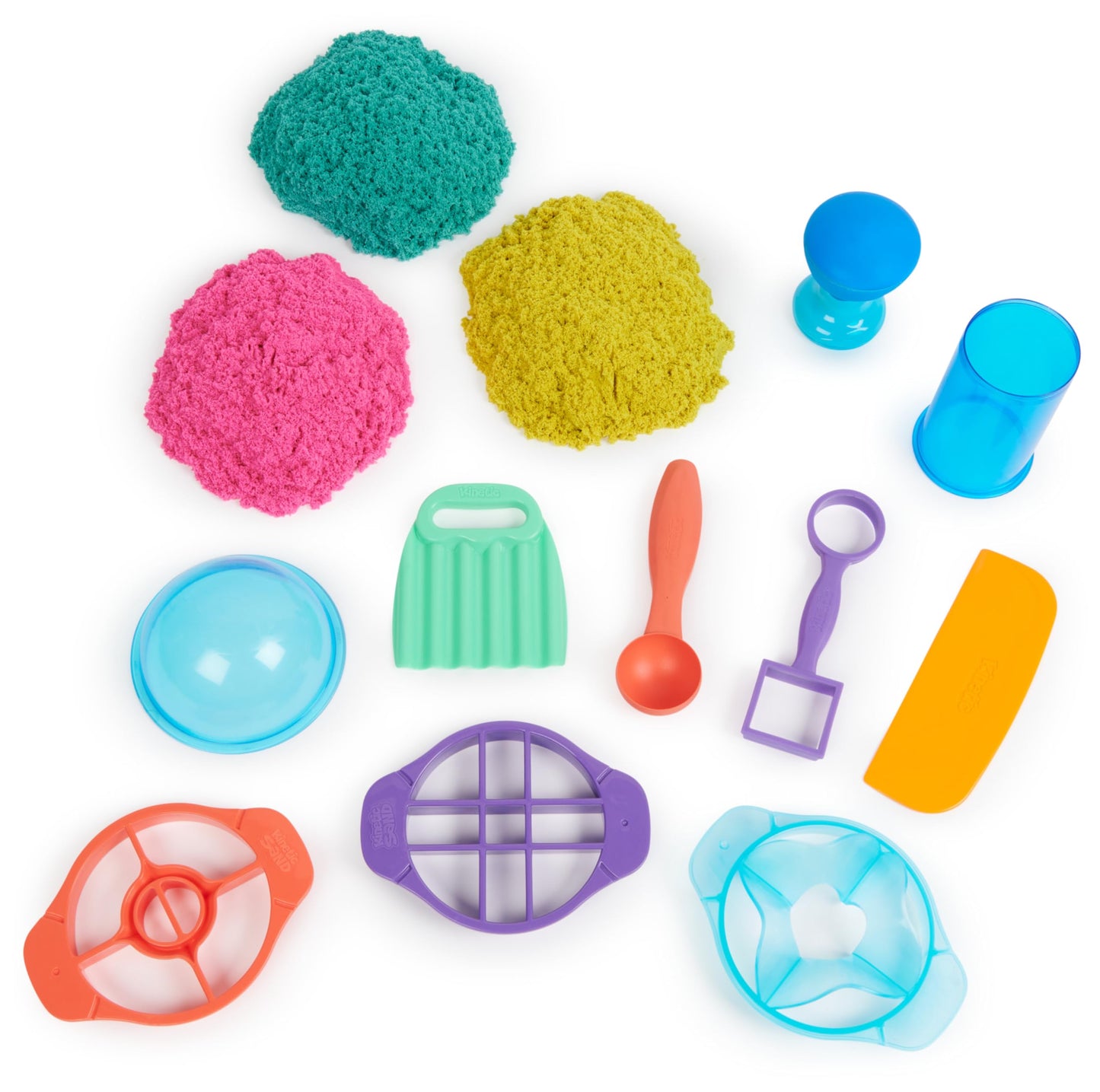 Kinetic Sand Ultimate Sandisfying Set, 2lb of Pink, Yellow and Teal Play Sand, 10 Molds and Tools, Sensory Toys for Kids Ages 7+