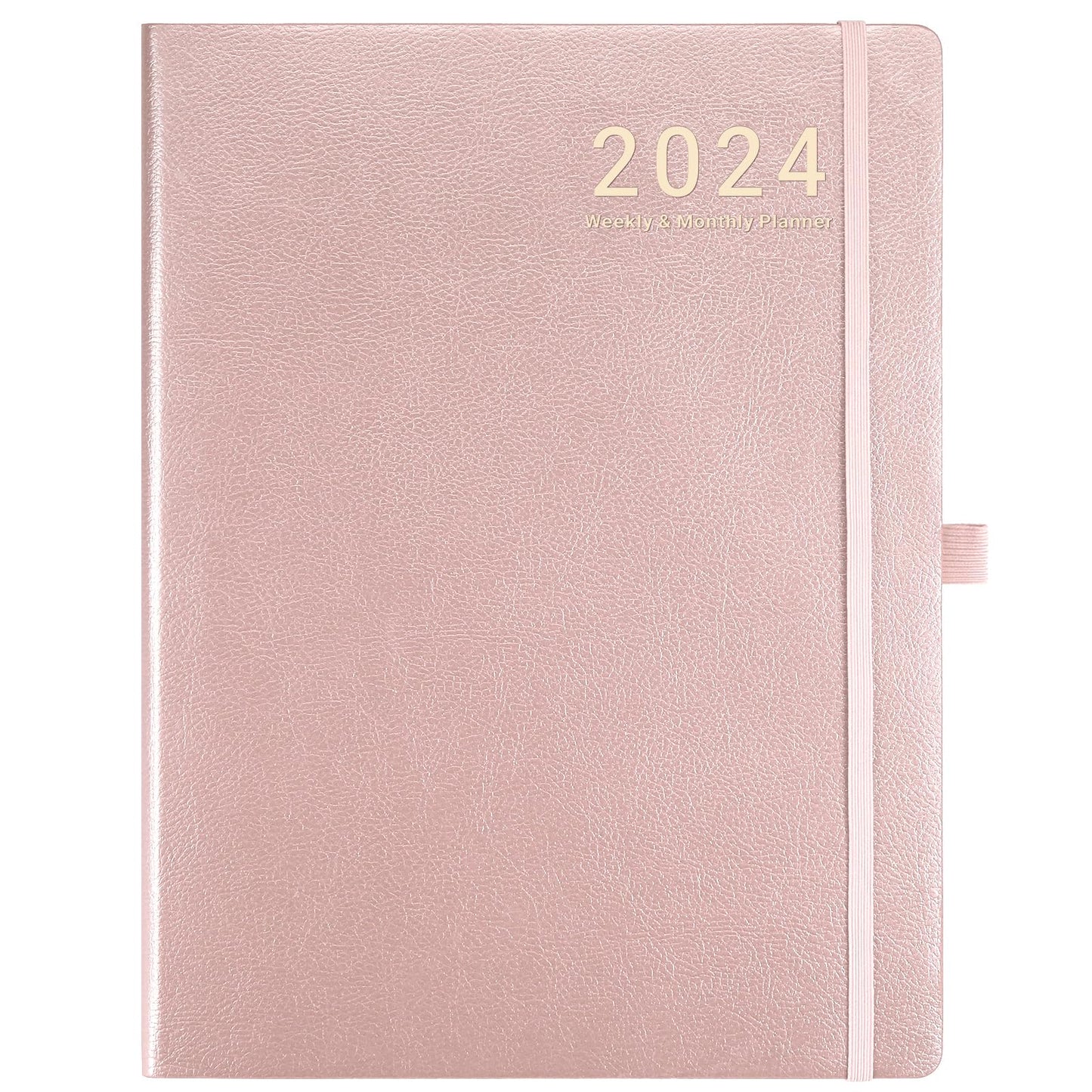 2024 Planner - 2024 Weekly Monthly Planner, January 2024 - December 2024, 8.5" x 11", Leather Cover Planner 2024 with Thick Paper, Back Pocket with Notes Pages - Rose Gold