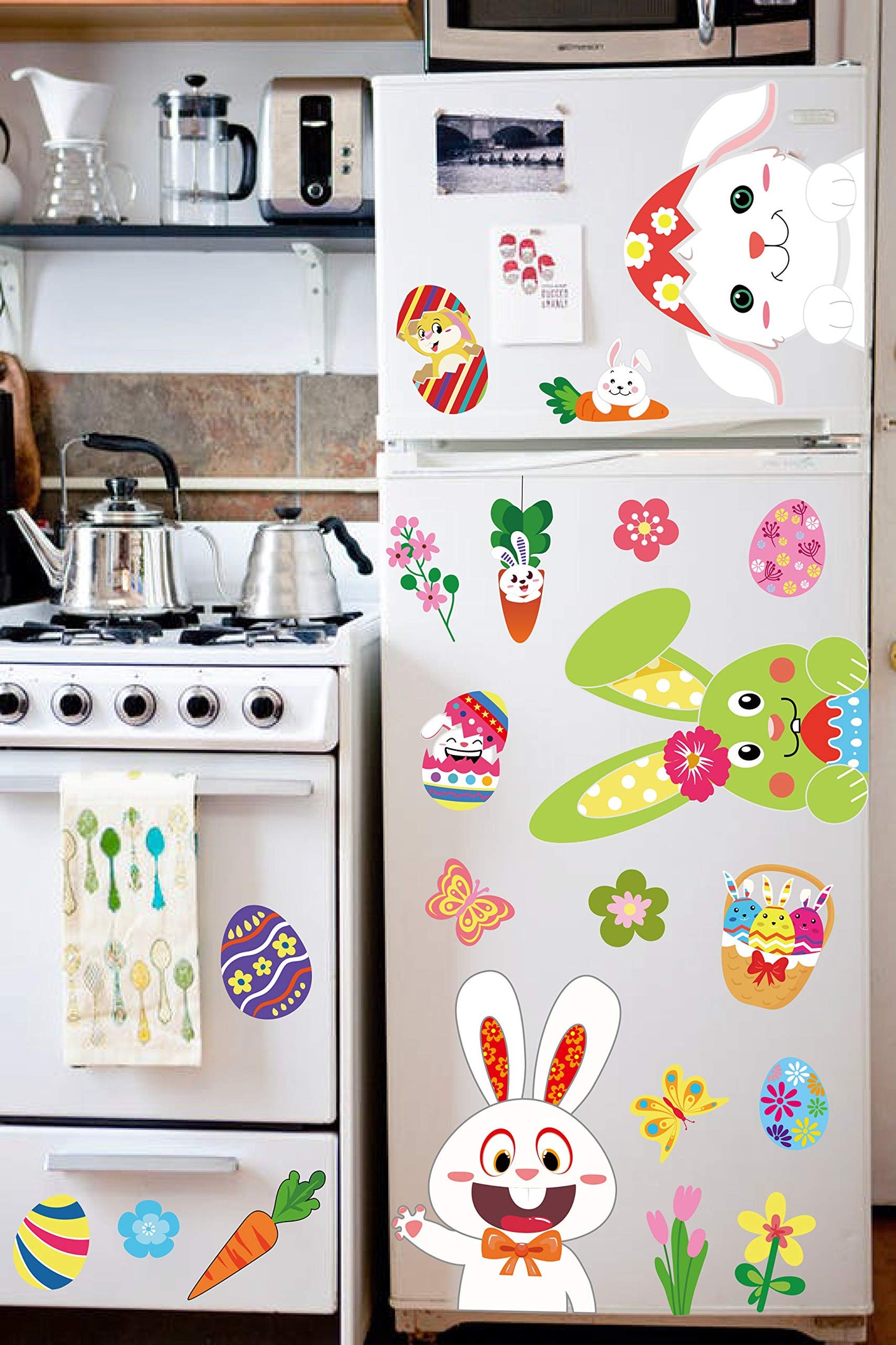 361PCS Easter Bunny Window Cling Decorations - Egg Hunt Games Decals Home Party Ornaments