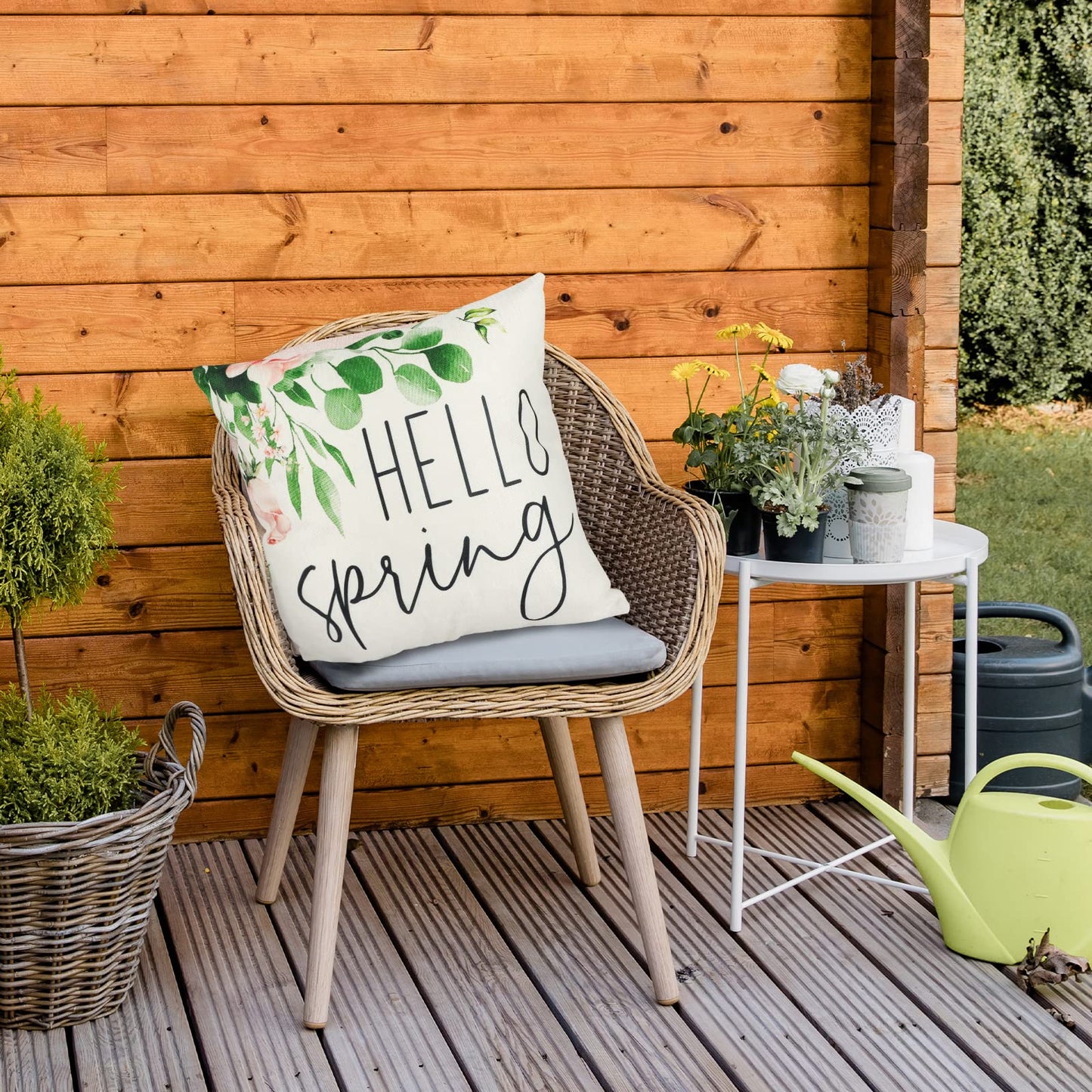 YGEOMER Spring Pillow Covers 18x18 Set of 4, Spring Summer Farmhouse Throw Pillow Cover Green Garden Linen Cushion Case for Home Decor