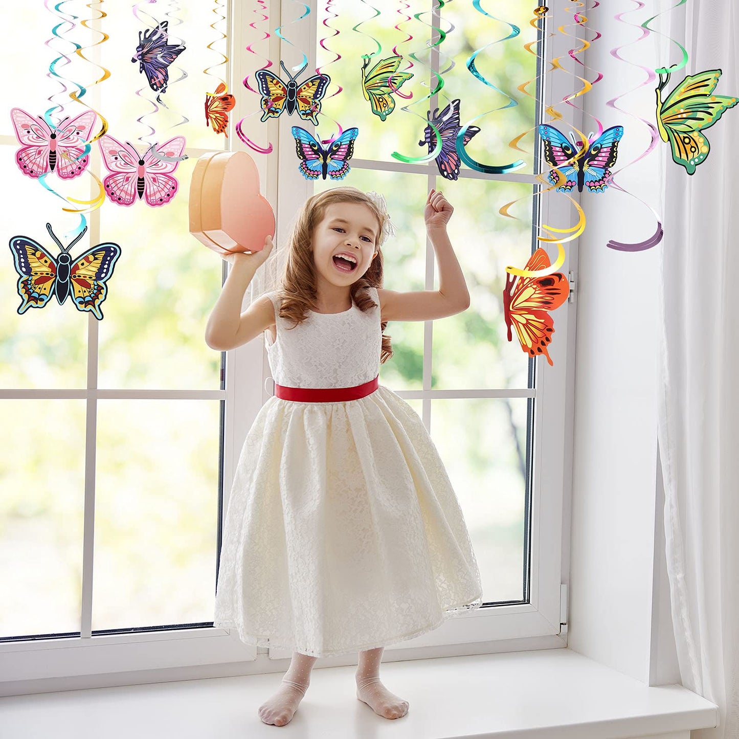 36 Pieces Butterfly Hanging Swirl Decoration Summer Spring Party Streamer Butterfly Ceiling Swirl for Home Baby Shower Birthday Wedding Garden Tea Party