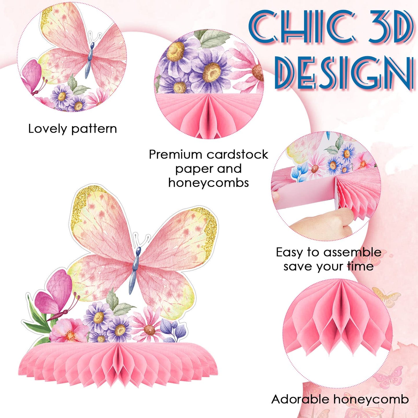 10 Pieces Butterfly Centerpieces for Tables Butterfly Birthday Party Decorations Butterfly Honeycomb Table Centerpiece Butterfly Theme Party Supplies for Birthday Baby Shower Party Decor