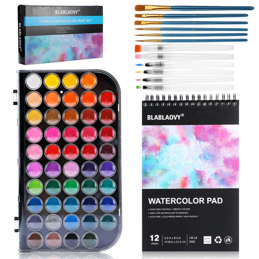 Watercolor Paint, 48 Colors Washable Paint Set, 6 Brush, 6 Refillable Water Brush Pen, Drawing Pad, Palette, Watercolor Set for Kids Adults Artist Beginners, Water Color Paint Sets for Kids