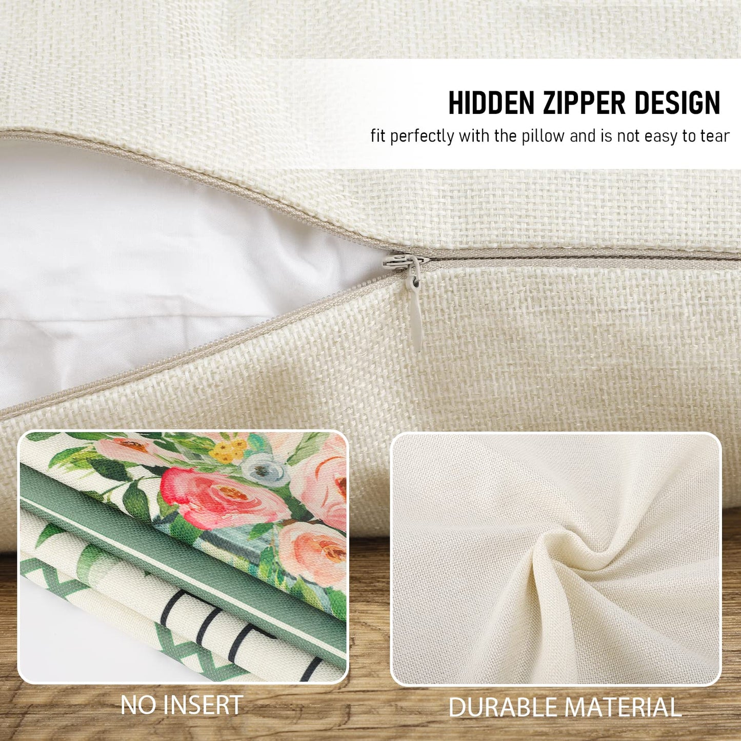 YGEOMER Spring Pillow Covers 18x18 Set of 4, Spring Summer Farmhouse Throw Pillow Cover Green Garden Linen Cushion Case for Home Decor