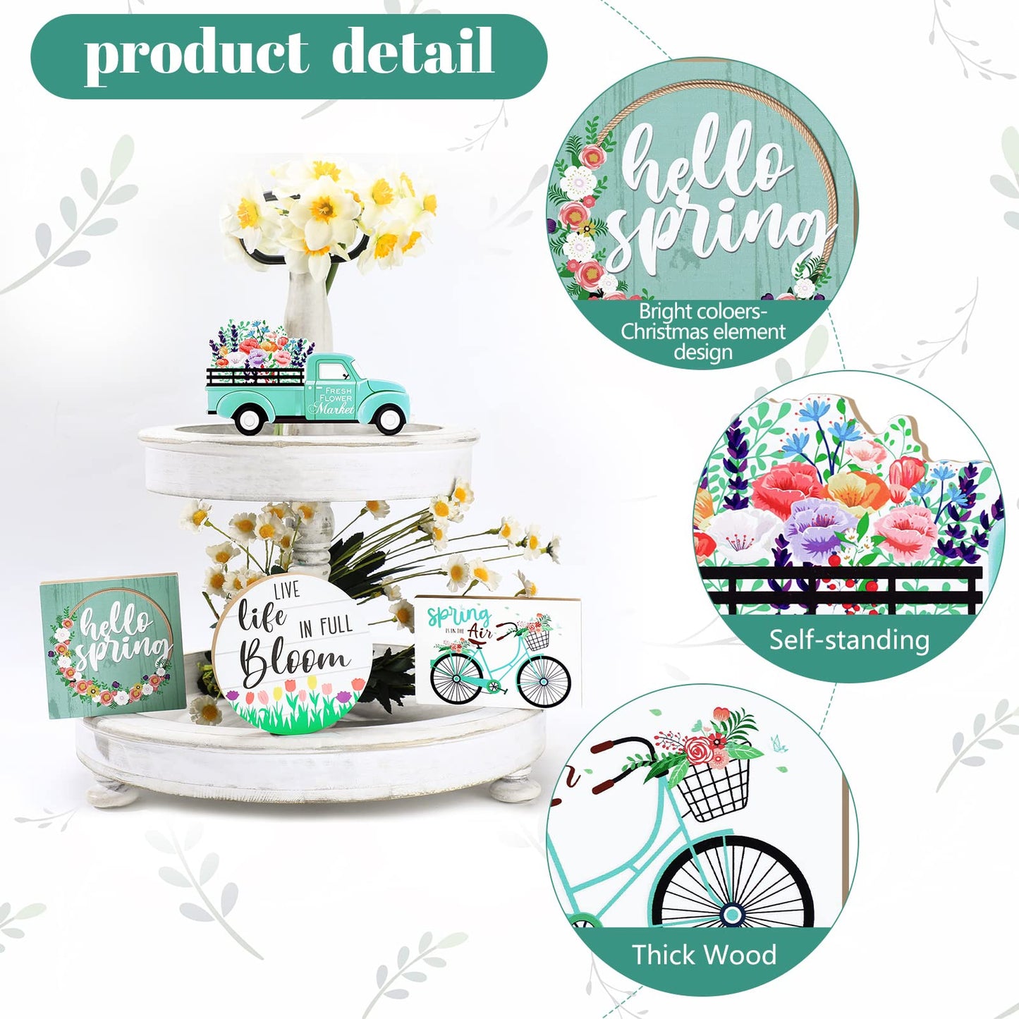 4 Pcs Easter Tiered Tray Decorations Hello Spring Decorations for Home Happy Easter Sign Bunny Farm Fresh Truck Wooden Centerpiece Table Signs for Indoor Home Kitchen Decor(Car Style)