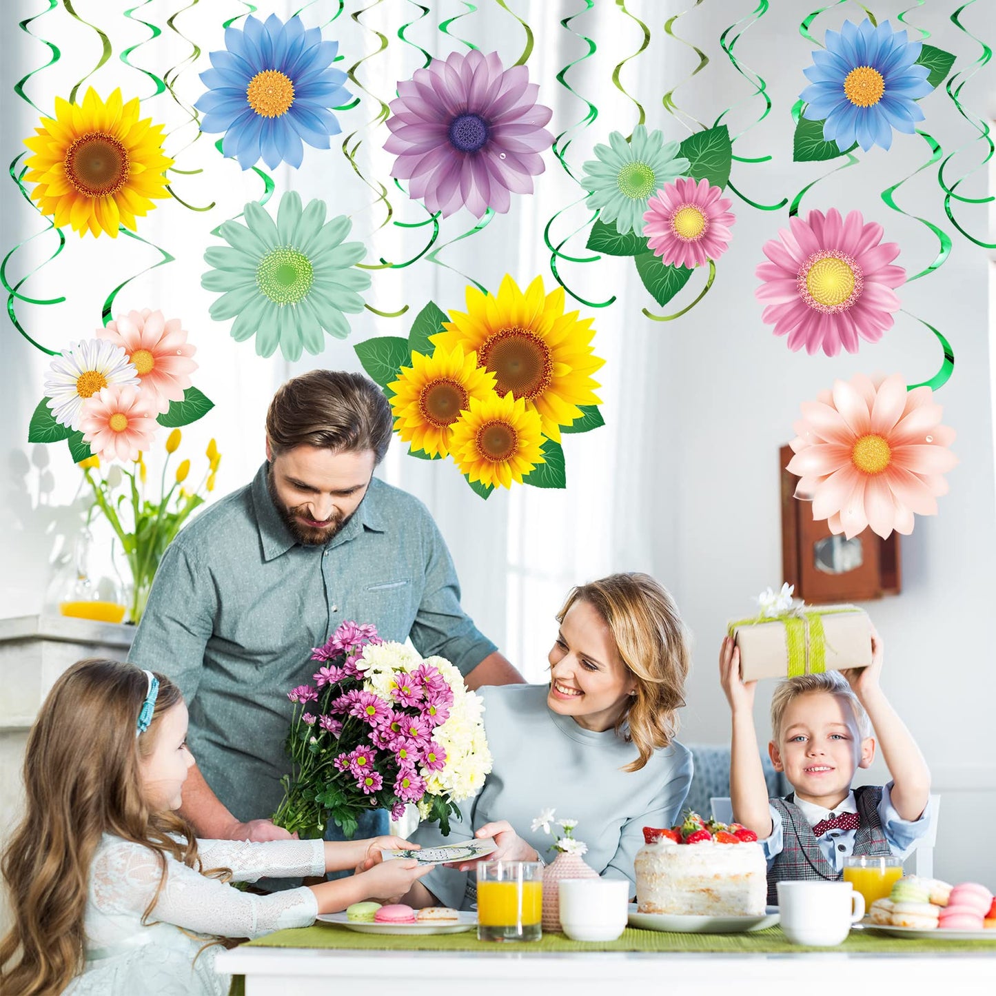 30 Pcs Flowers Butterfly Hanging Swirl Decorations, Spring Summer Sunflower Baby Shower Decor for Women Kids Birthday Easter Party Baby Shower Mother's Day Wedding Supplies (Flower)