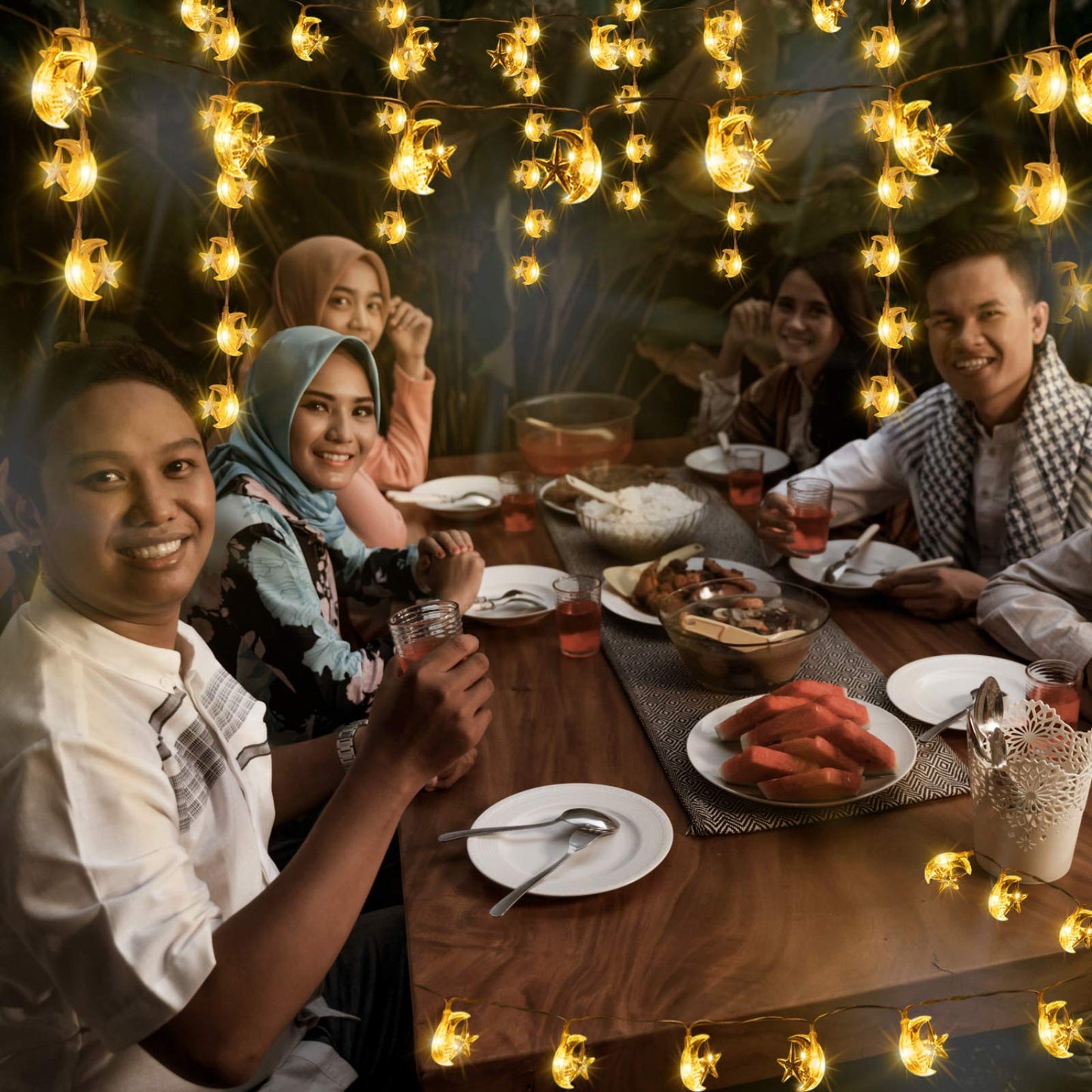 Frienda Moon Star String Lights for Eid Decorations, 6.6 ft 20 LEDs Ramadan Festival Lights, Fairy String Lights Battery Operated Indoor Outdoor, Warm White