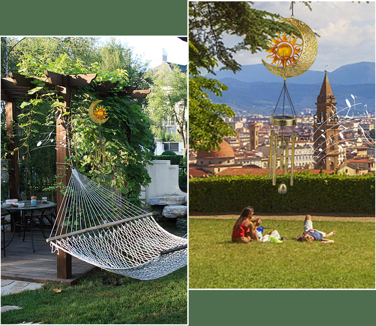 JYPS Sun Moon Solar Wind Chimes for Outside Crackle Glass Ball Waterproof Wind Chimes Outdoor Clearance Deep Tone Garden Decor Birthday Unique Gifts for Women Mom Grandma Windchimes Gardening