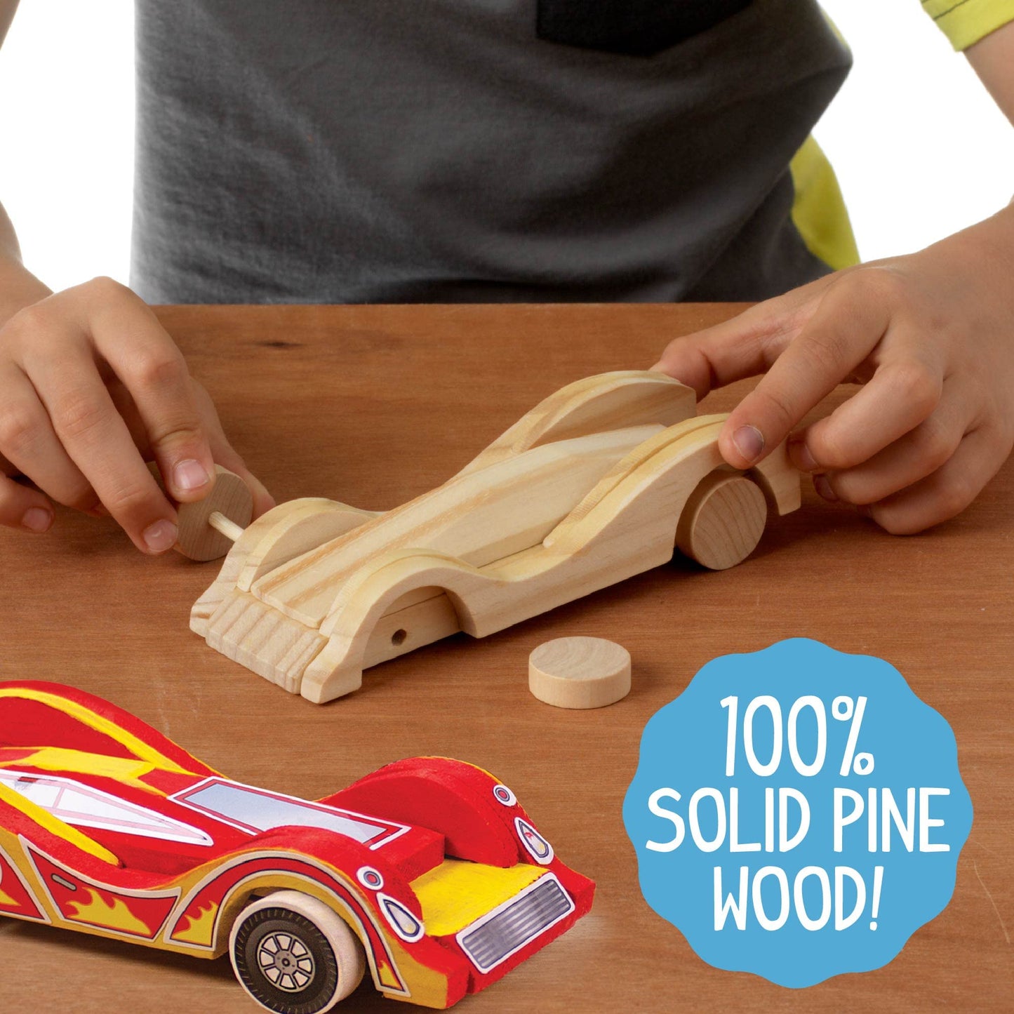 Made By Me Build & Paint Your Own Wooden Cars - DIY Wood Craft Kit, Easy To Assemble and 3 Race – Arts Crafts Kit for Kids Ages 6 And Up, Multicolor, Medium