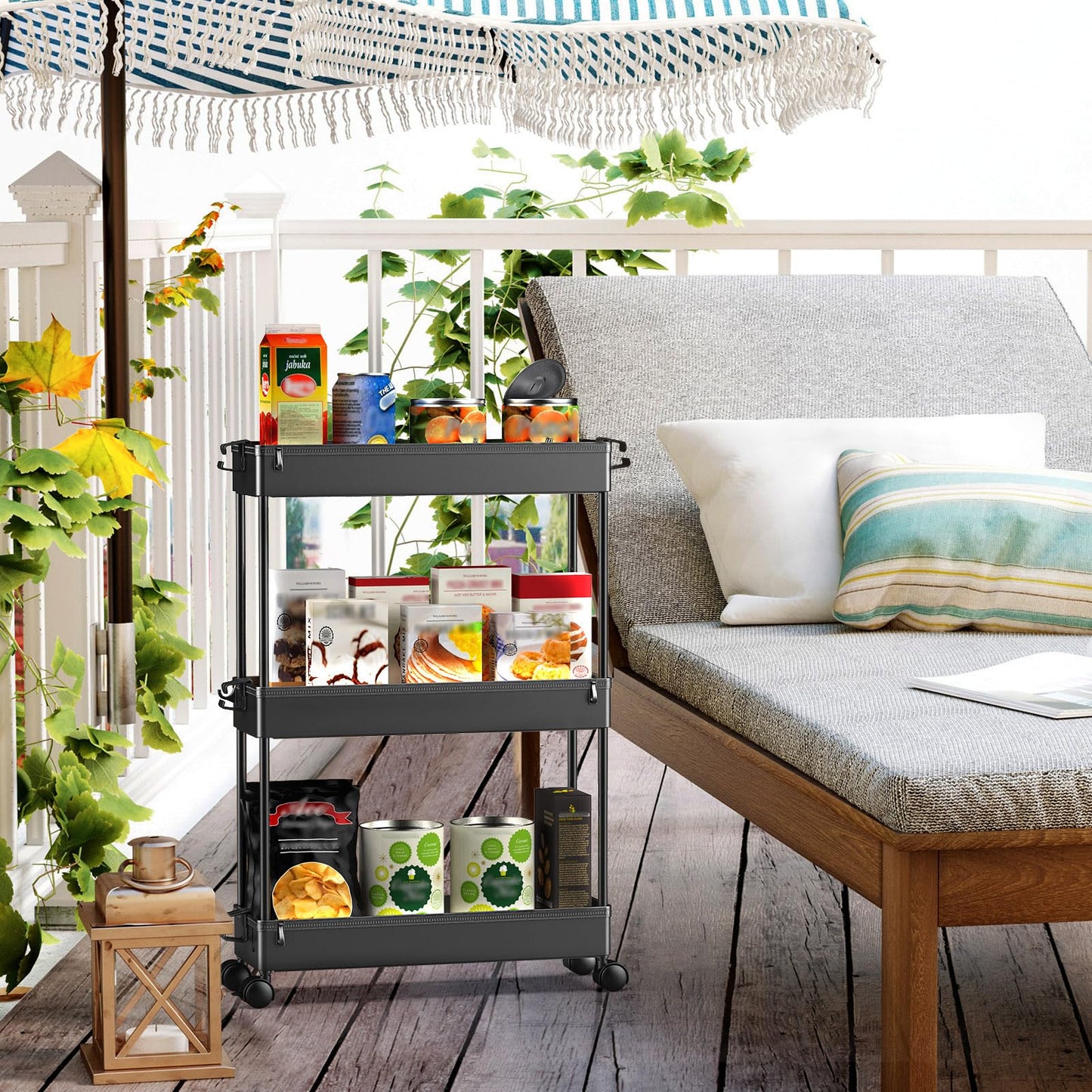 SPACEKEEPER Slim Rolling Storage Cart, Laundry Room Organization, 3 Tier Mobile Utility Shelving Unit Bathroom Organizer Storage for Kitchen, Narrow Places(Black)