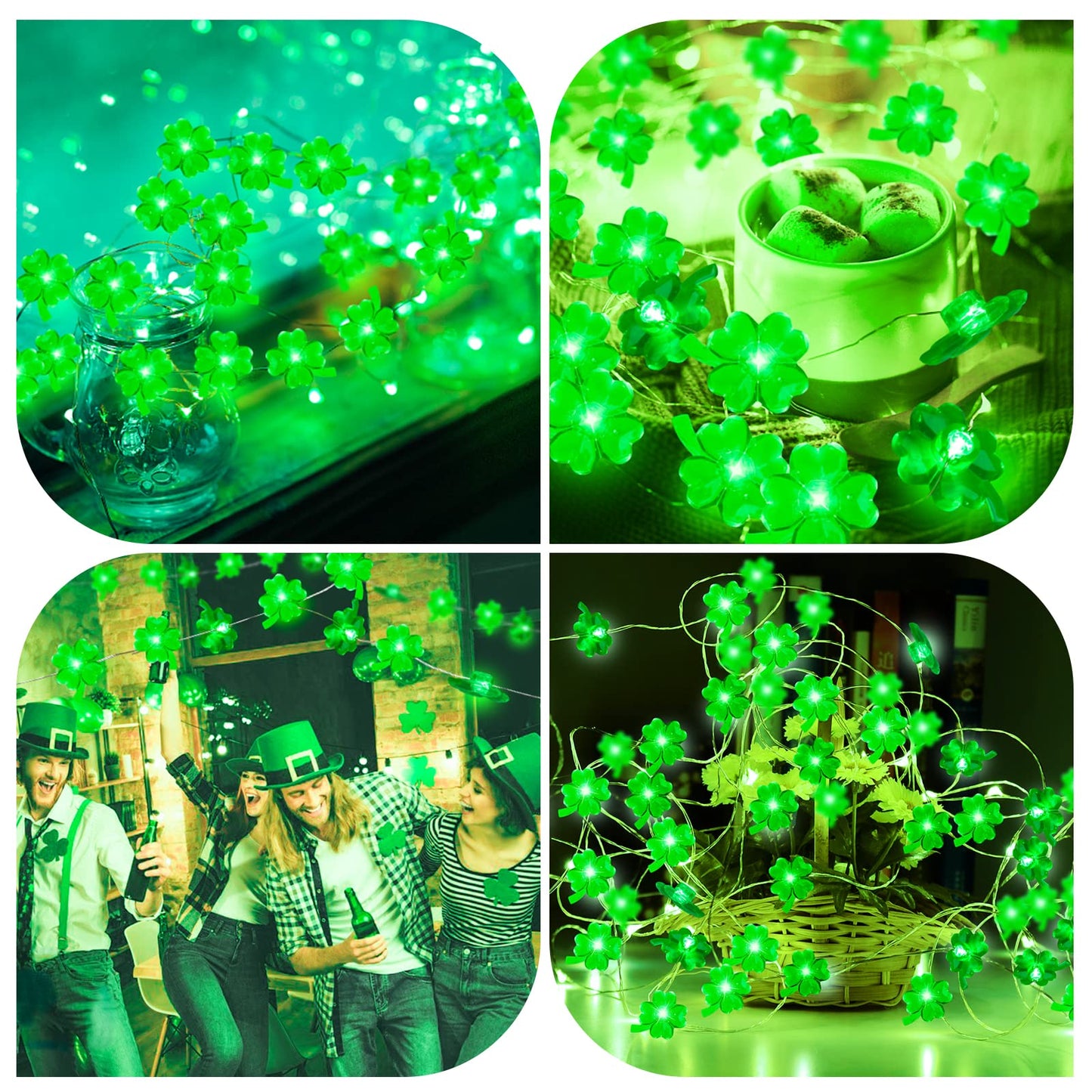 Tmacker St Patricks Day Decorations 3D13Ft 50LED Green Shamrock String Light, St Patricks Day Decor Irish Party for Home Indoor/Outdoor Wedding Anniversary Holiday Green Decor