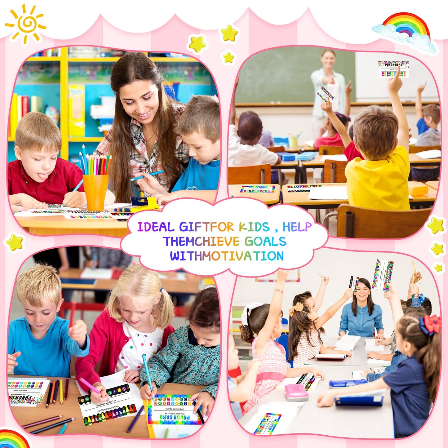 320 Pieces Punch Cards, Incentive Loyalty Reward Card Student Awards Loyalty Cards for Business, Classroom, Kids Behavior, Students, Teachers, 3.5 x 2 Inch, 4 Styles (Multi Punches)