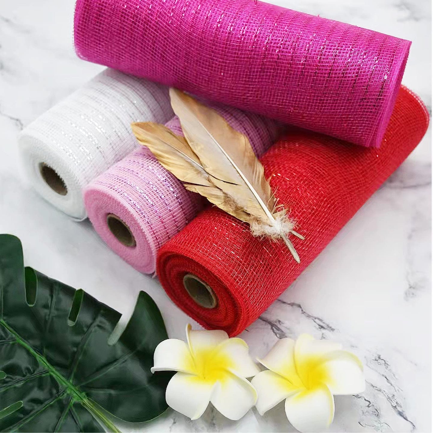 NBHH Valentine's Day Gift Ribbon,Satin Ribbons 10 Inch Wide Polyester Fabric Ribbons,White Pink Red Rose red for DIY Crafts,Wedding Decor,Gift Wrapping Decoration and More(4 Rolls)