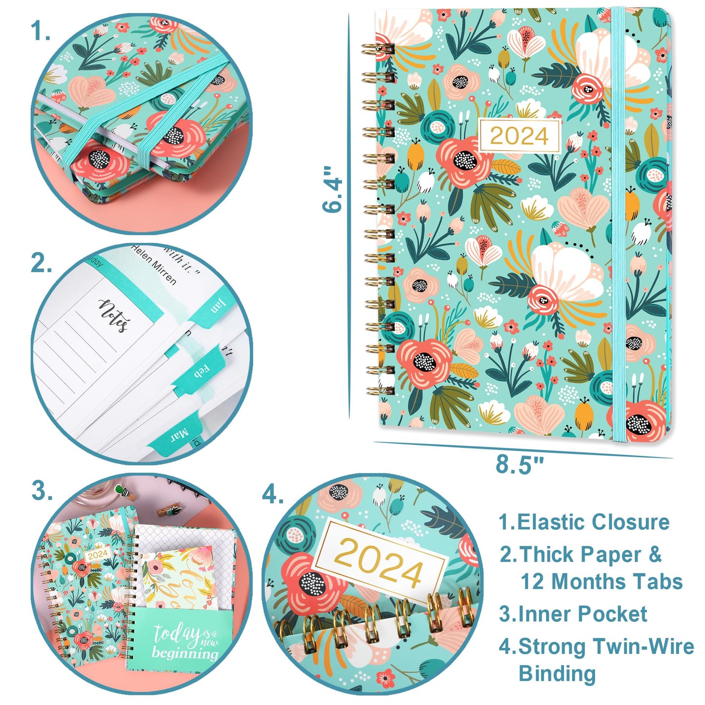 2024 Planner - 2024 Planner Weekly and Monthly, Jan. 2024 - Dec. 2024, 6.4‘’ x 8.3'' Calendar Planner with Inner Pocket