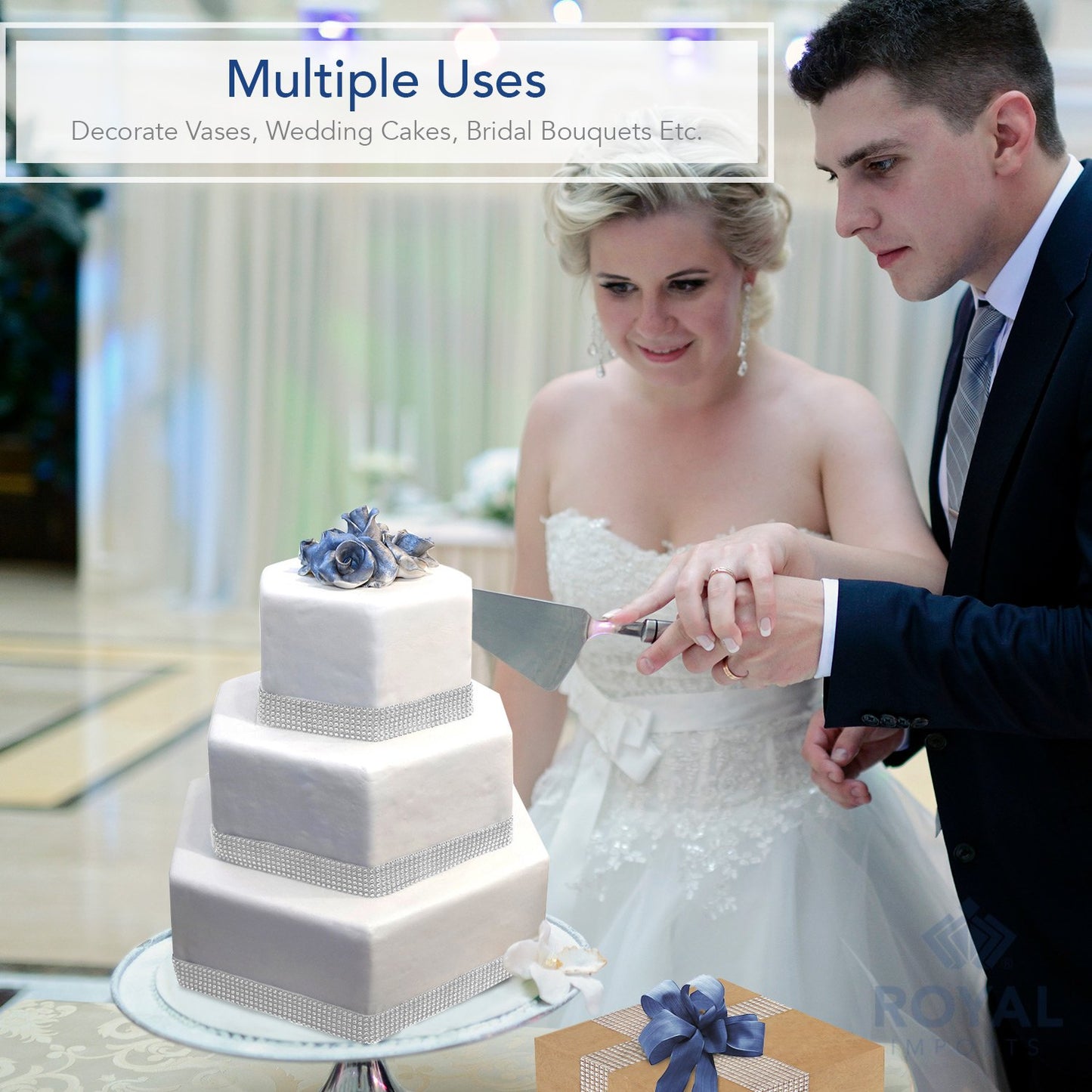 Royal Imports Diamond Sparkling Rhinestone Bling Wrap Ribbon Bulk DIY Roll - Event Decorations, Wedding Cake, Bridal/Baby Shower, Birthday, Arts & Crafts, Party Decorations - 30 Ft - 1 Roll - Gold