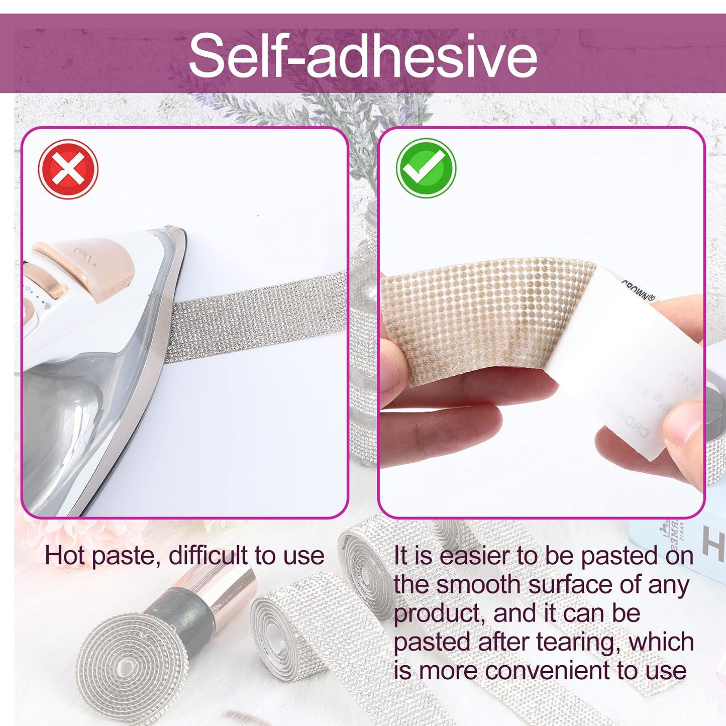 6 Rolls Self Adhesive Crystal Rhinestone Ribbon Diamond Bling Ribbons Wrap 6 Yards Mesh Glittering Sticker Roll for Arts Crafts Wedding Birthday DIY Event Car Phone Decoration (Silver)