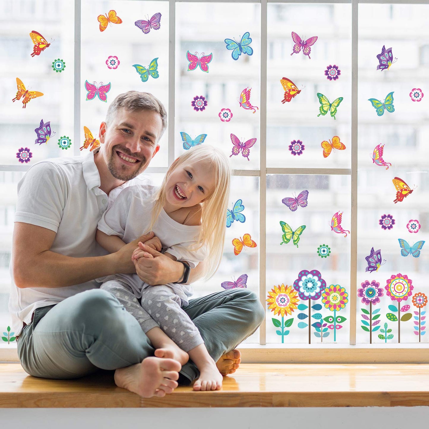 72 Pieces Large Size Spring Window Clings Flowers Butterfly Windows Clings Decals Anti Collision Glass Windows Stickers for Baby Shower Decoration Party Supplies