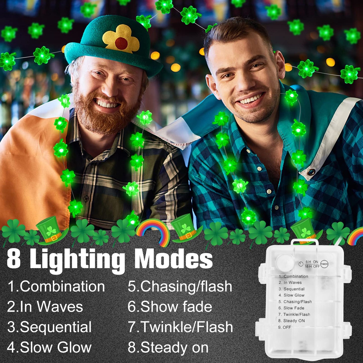 Tmacker St Patricks Day Decorations 3D13Ft 50LED Green Shamrock String Light, St Patricks Day Decor Irish Party for Home Indoor/Outdoor Wedding Anniversary Holiday Green Decor