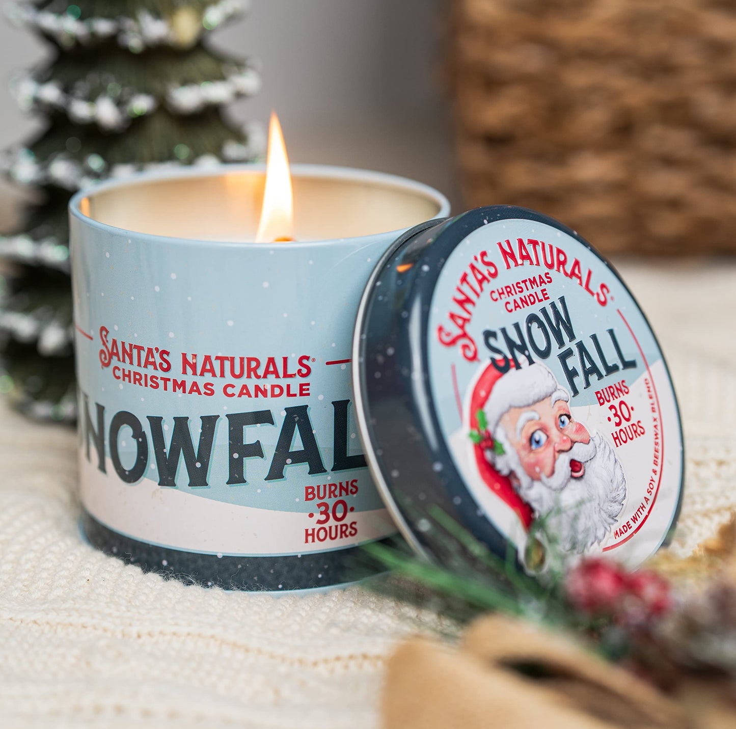 Santa's Naturals Snowfall Christmas Candle | Sweet, Bright Fragrance | Notes of Pine, Citrus, Eucalyptus | Sustainably Sourced Soy and Beeswax | 30 Hour Burn Time | 9oz | 2 Pack