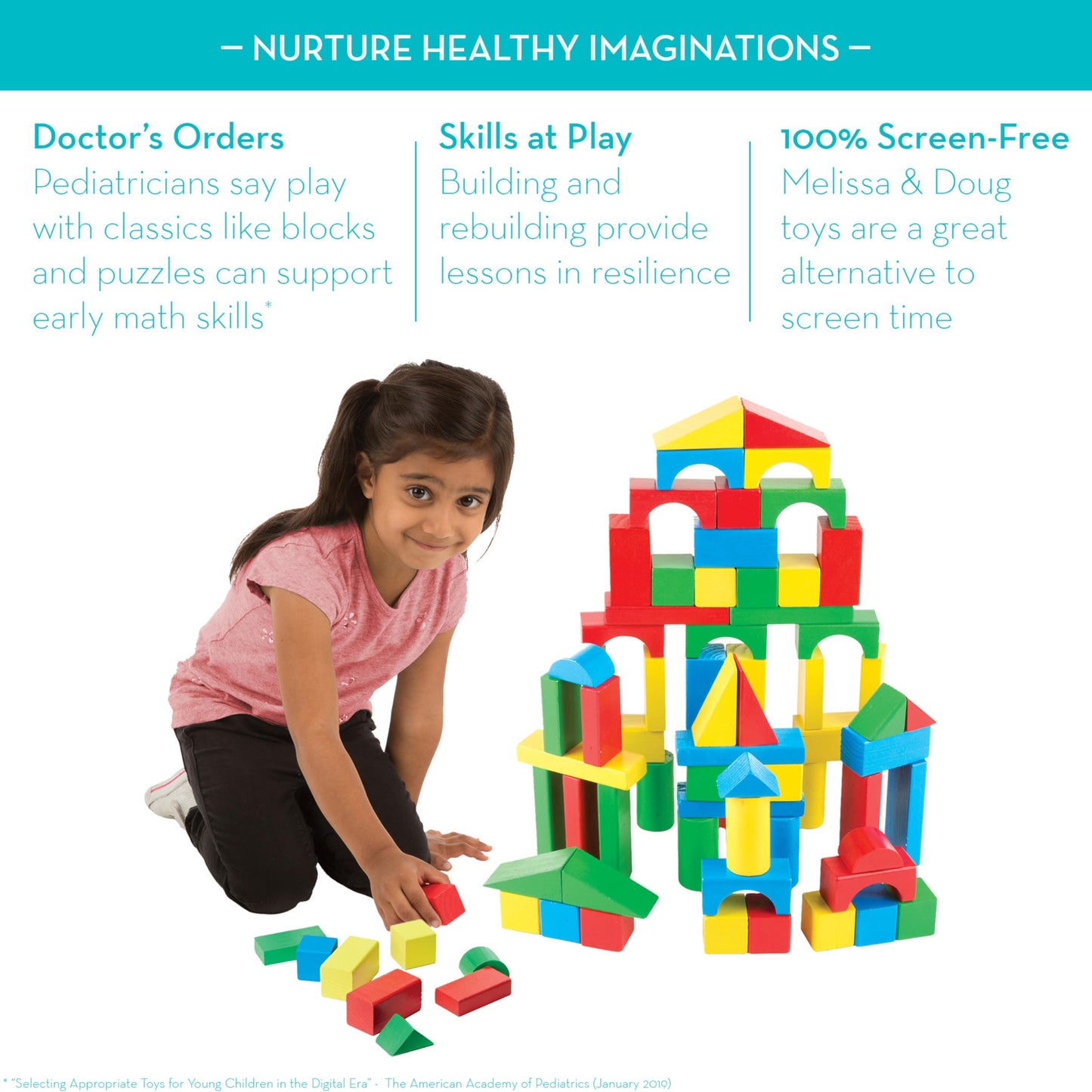 Melissa & Doug Wooden Building Set - 100 Blocks in 4 Colors and 9 Shapes