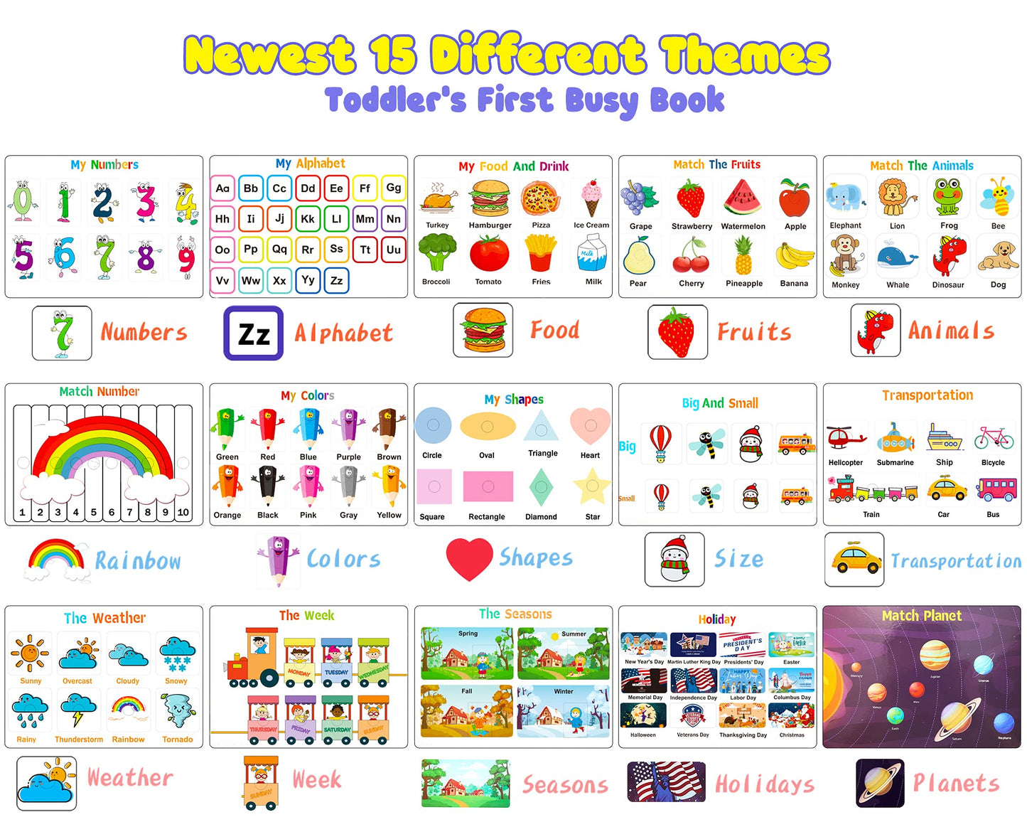 Huijing Montessori Preschool Learning Activities Newest 29 Themes Busy Book - Workbook Activity Binder / Toys for Toddlers, Autism Learning Materials and Tracing Coloring Book