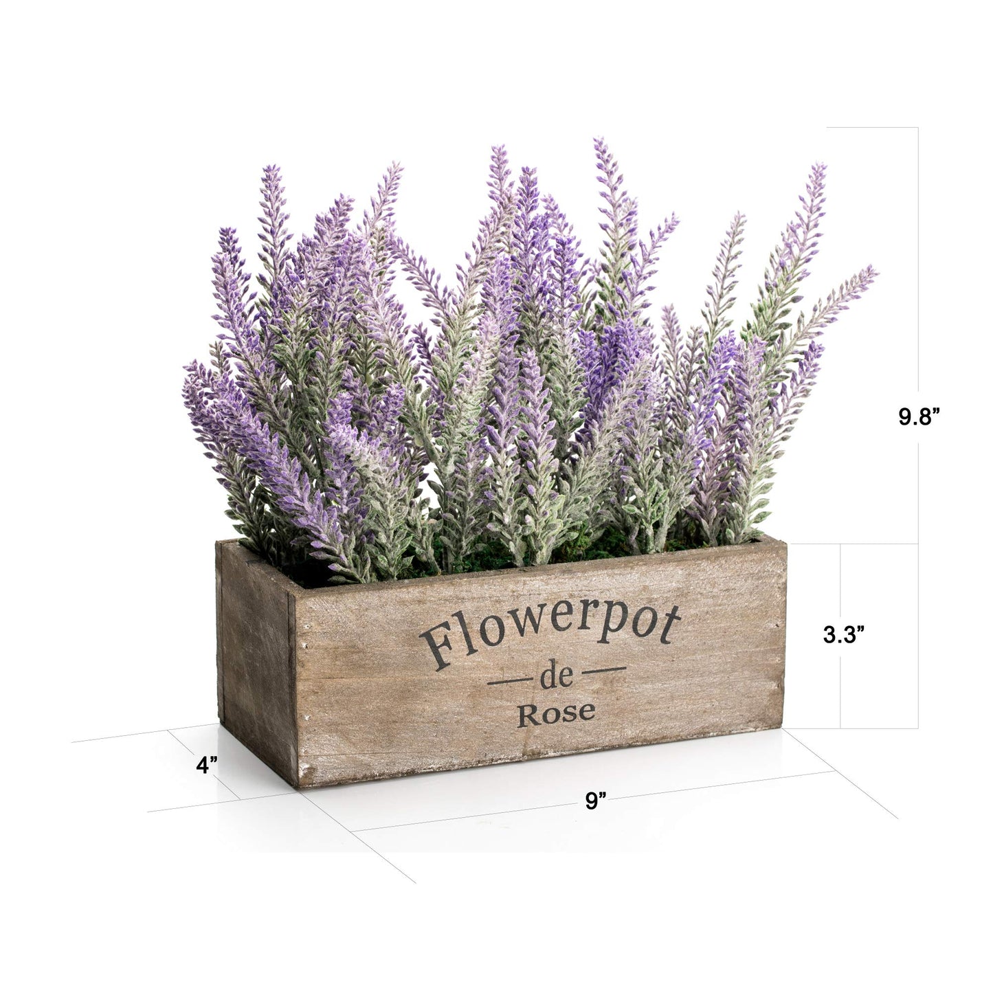 Velener Purple Artificial Lavender Flowers with Decorative Tray Wooden Box 9 Inches - Lifelike Faux Lavender Plants for Home and Office Decor, Fake Lavender Rustic Farmhouse Style