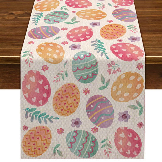 Nepnuser Linen Happy Easter Table Runner Spring Easter Egg Decoration Farmhouse Home Dining Room Kitchen Table Decor (13" x 72")