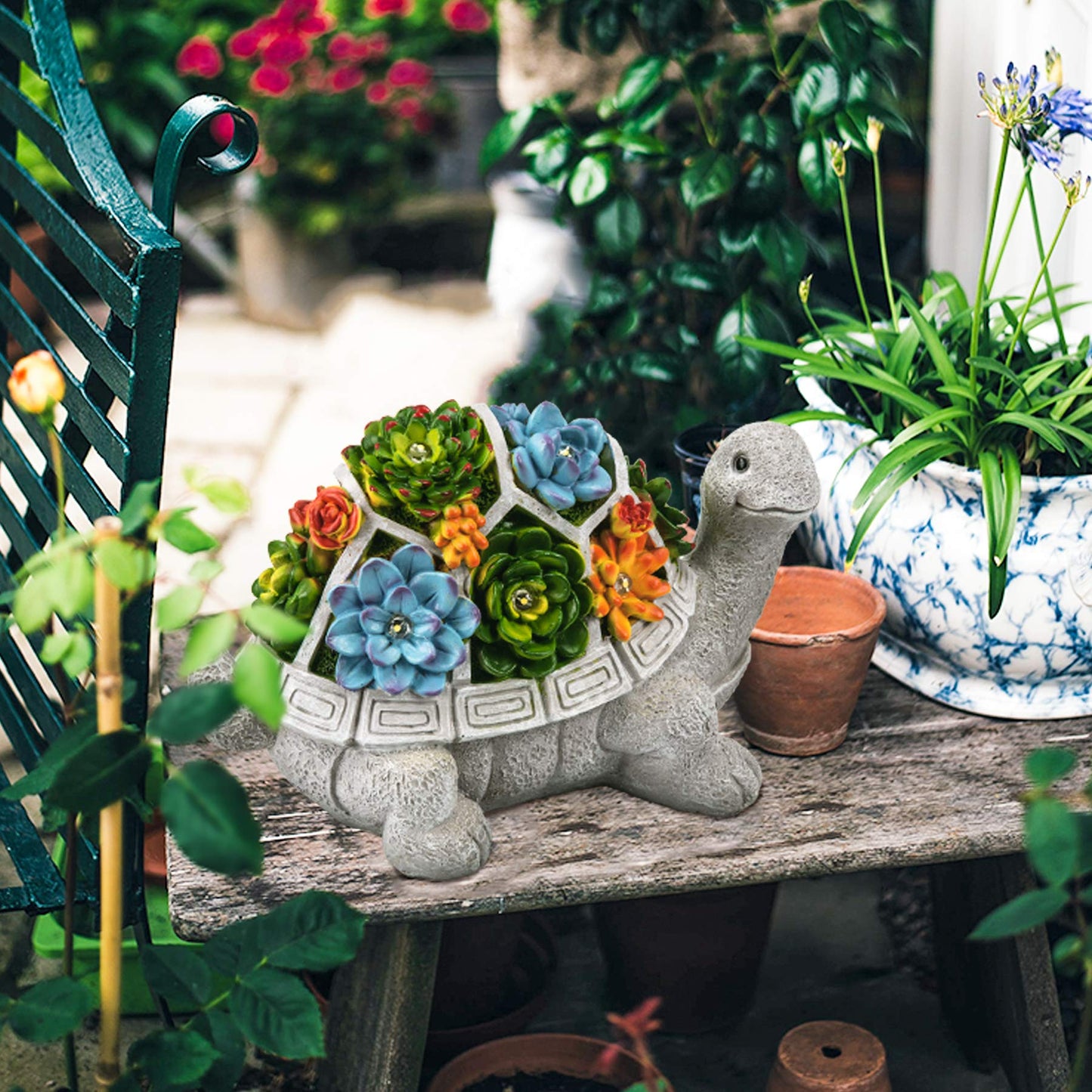 LESES Garden Statues, Turtle Garden Decor Clearance Solar Statue with 7 LED Lights Outdoor Ornament for Outside, Turtle Garden Figurines Cute Decorations for Patio Yard Lawn Gifts