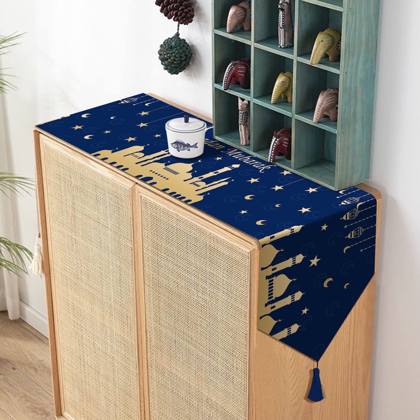 Wehhbtye 2 Pack Eid Mubarak Table Runner -12 x71 Table Runner Eid Mubarak Decorations with Tassels -Table Runner Dresser Scarves for Table Dinner Holiday Party(Eid Mubarak Table Runner, 2)