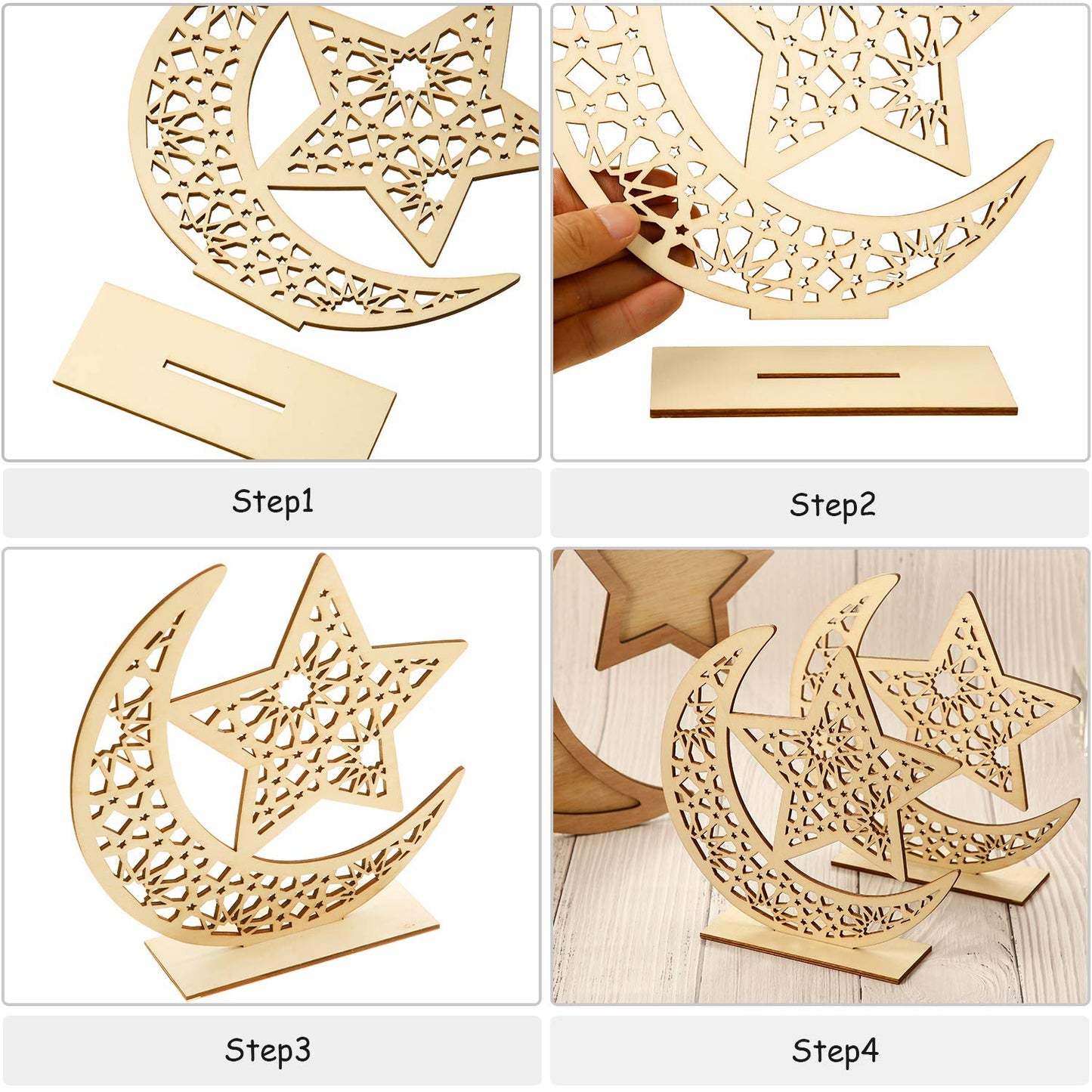 2 Sets Eid Mubarak Wooden Ornament Ramadan Hanging Plaque Moon Star Pendant for Decorations (Classic Style)