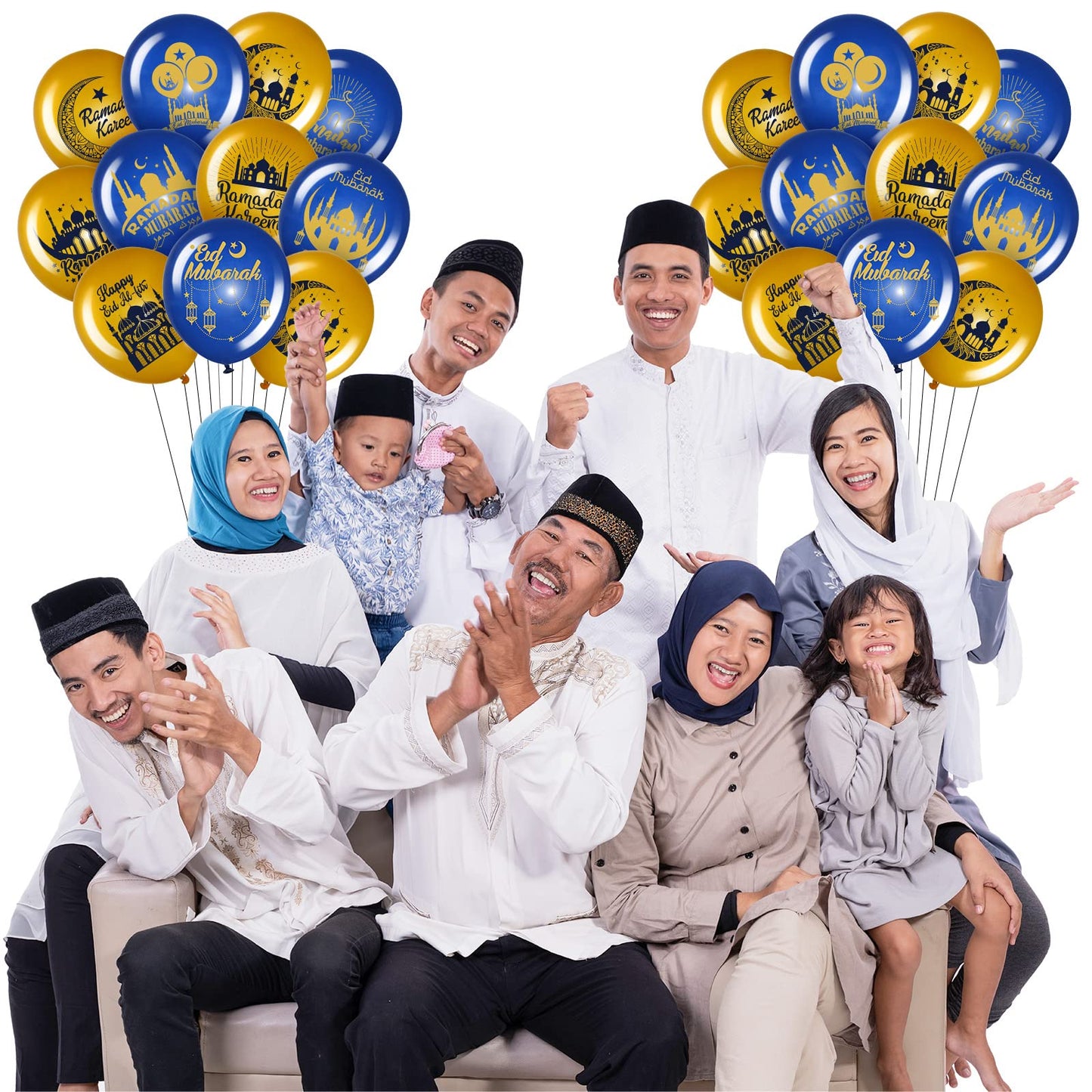 40 Pieces Ramadan Mubarak Balloons Eid Mubarak Party Decoration Happy Eid al-Fitr Theme Latex Balloons Set for Home Event Indoor Outdoor Ramadan Kareem Decor Supplies, 12 Inches (Blue and Gold)
