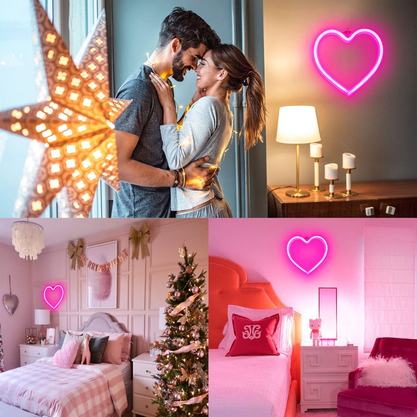 Pink Heart Neon Sign, LED Light Battery Operated or USB Powered Decorations Lamp, Table and Wall Decoration Light for Girl's Room Dorm Wedding Anniversary Valentines Day Birthday Party Home Décor
