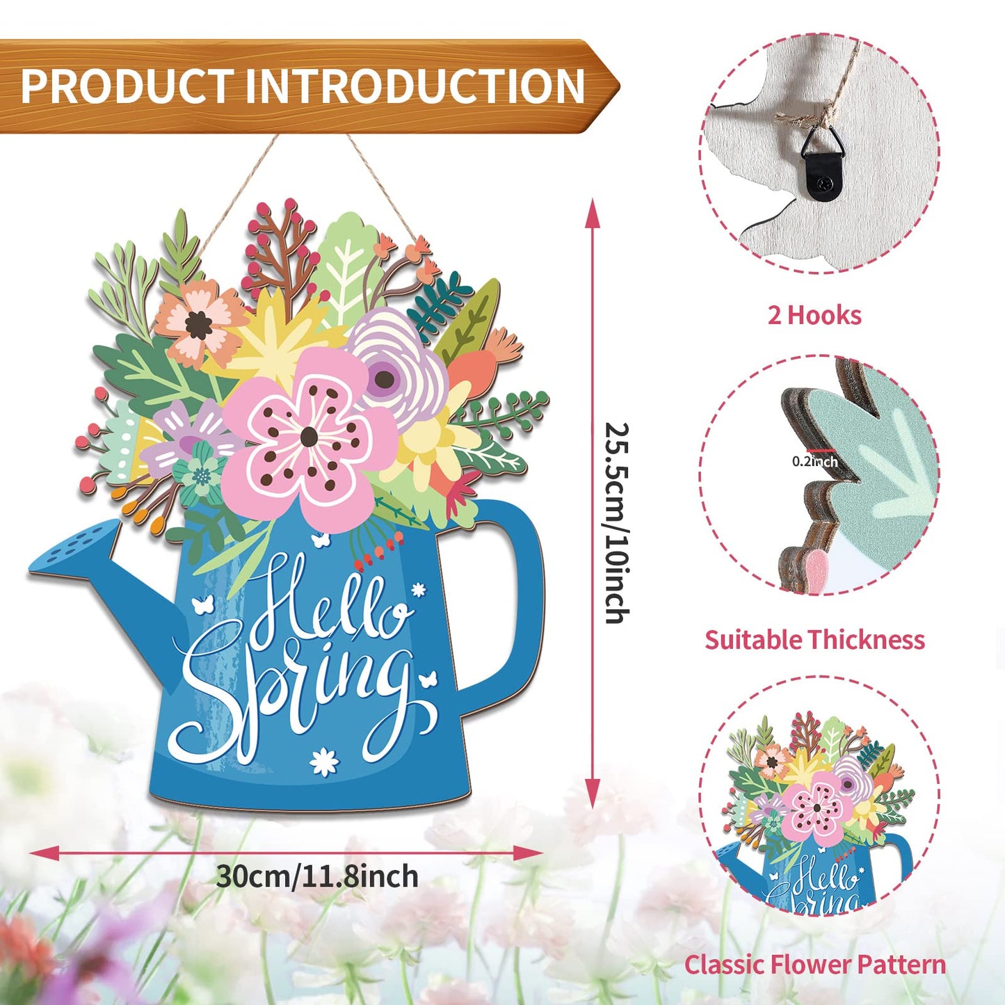 Spring Decorations for Home Spring Wreaths for Front Door Hello Spring Home Sign Spring Door Wreaths Sign for Home Spring Hanging Home Sign (Hello Spring Style)