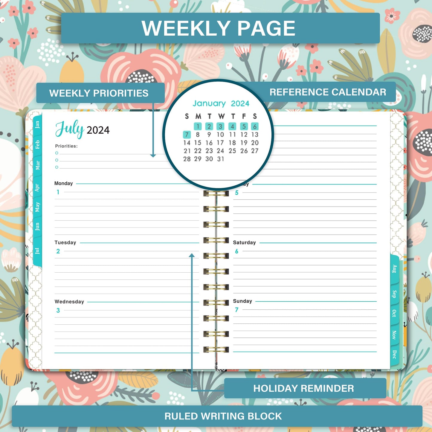2024 Planner - 2024 Planner Weekly and Monthly, Jan. 2024 - Dec. 2024, 6.4‘’ x 8.3'' Calendar Planner with Inner Pocket