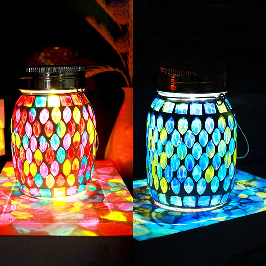 Mosaic Solar Lanterns Outdoor Hanging Lights, Solar Table Lamps & Cool Blue Color Mosaic Glass Lights, Outdoor Waterproof Solar Night Lights, Garden,Patio,Pathway & Yard Décor