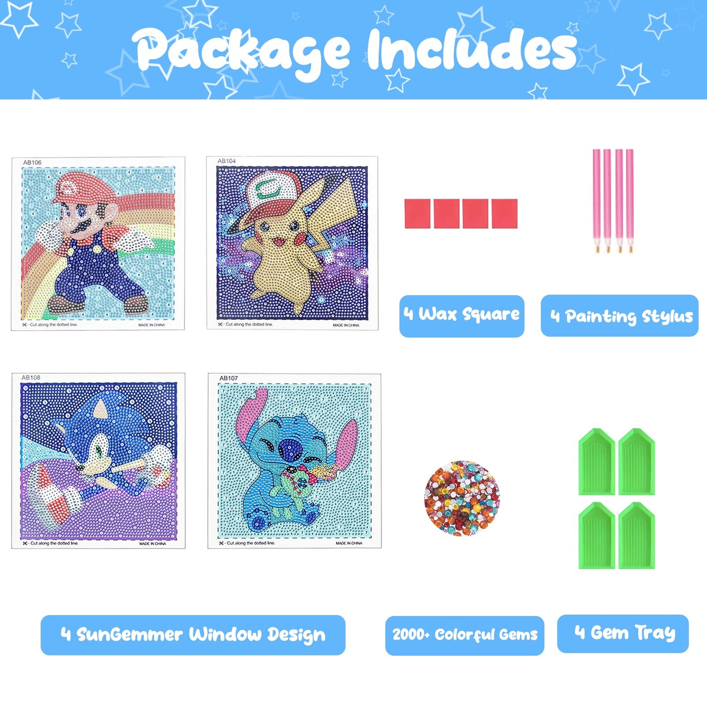 Diamond Painting Kits for Kids - 4 Pack Diamond Art for Kids - 5D Diamond Gem Art by Number Dotz Full Drill Dots - Arts and Crafts for Kids Ages 6 8 10 12 Year Old Girls Boys Birthday Christmas Gifts