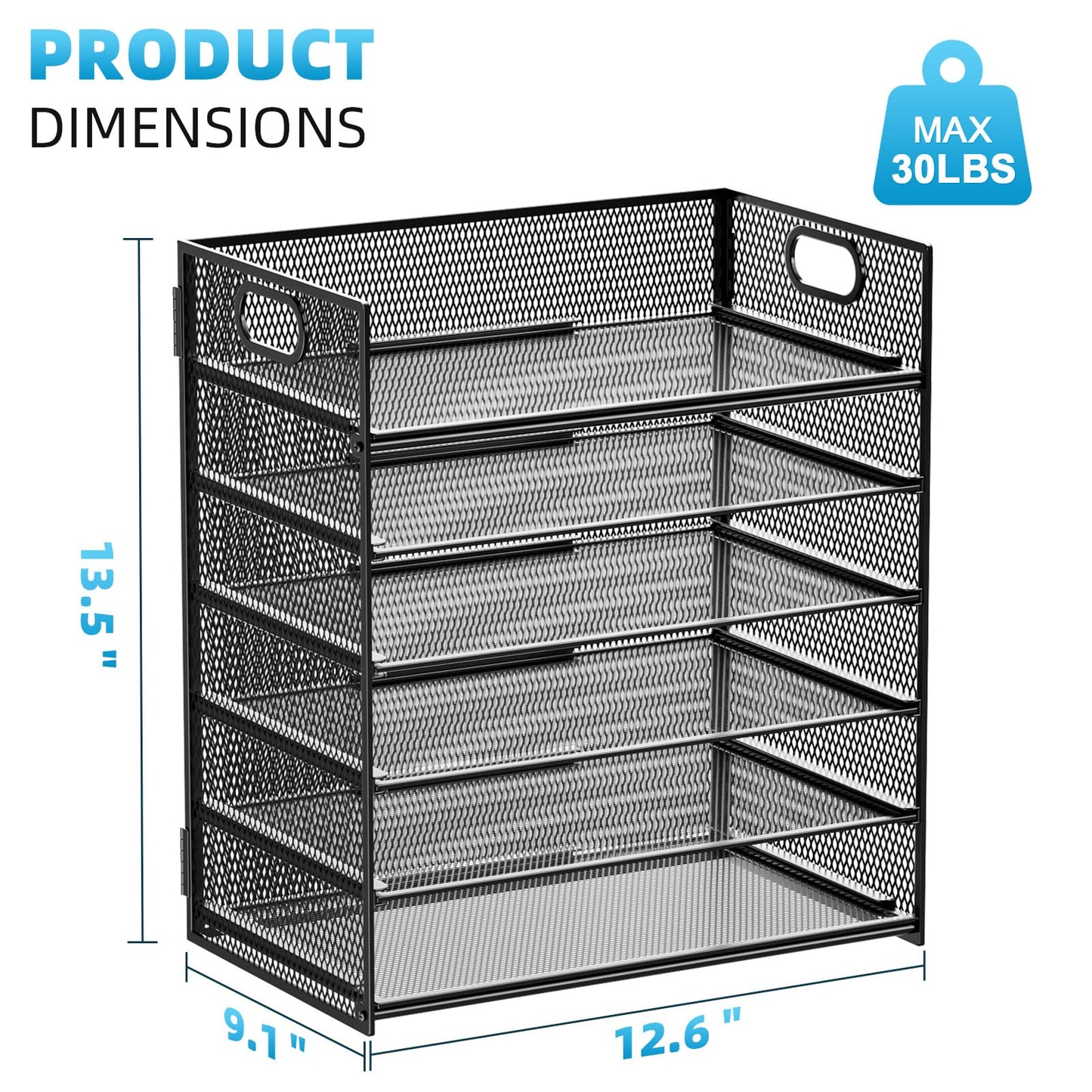 Marbrasse Mesh Desk Organiser Tray, 6 Tier Letter Tray Organiser with Hander,Office Trays Desk Organiser Accessories, Paper Tray Organiser for A4 File Holder - Black