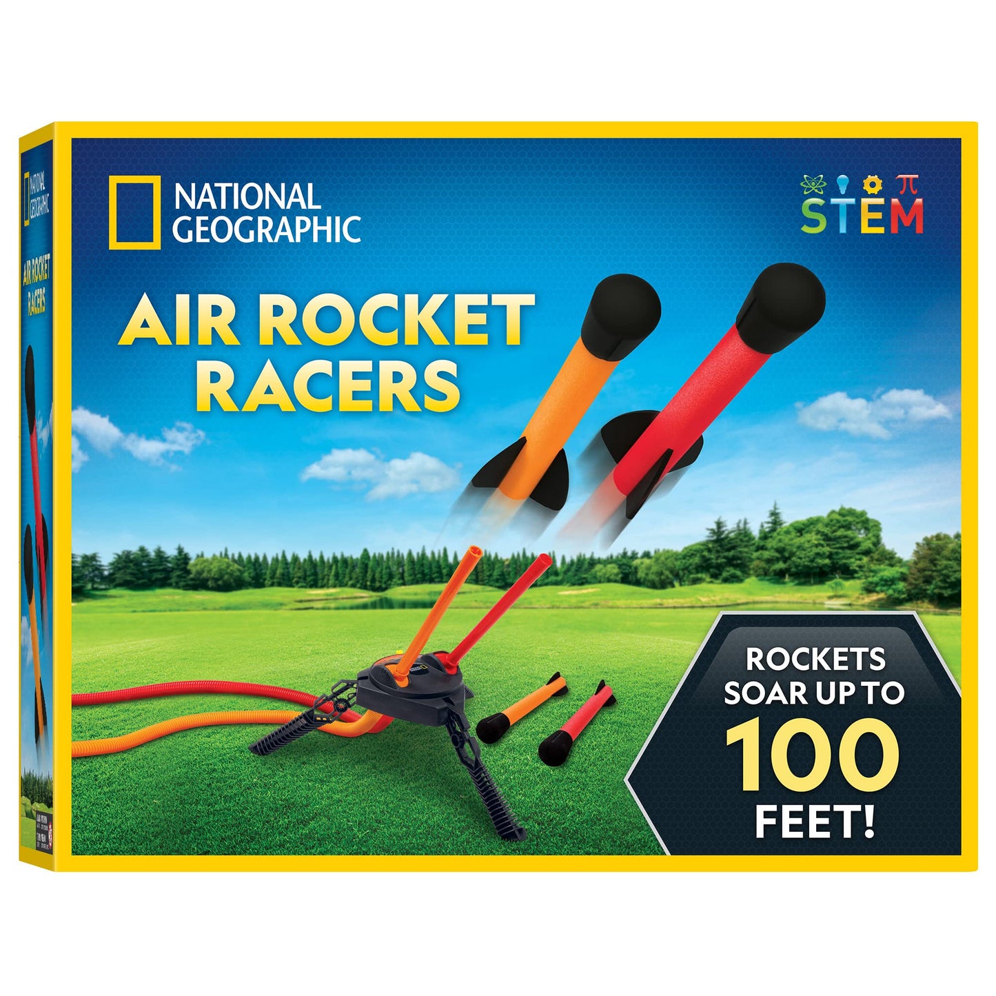 NATIONAL GEOGRAPHIC Air Rocket Toy - Stomp & Launch Dueling Air Rockets up to 100 Ft., Includes Launcher, 4 Foam-Tipped Rockets, Outdoor Kids Toys, Kids Science Kit, Rocket Launcher (Amazon Exclusive)