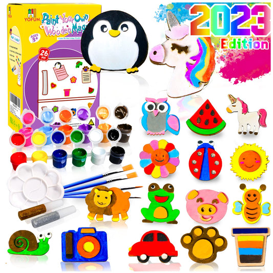 YOFUN Paint Your Own Wooden Magnet - Wood Painting Craft Kit and Art Set for Kids, Art and Craft Supplies Party Favors for Boys Girls Age 4 5 6 7 8, Easter Crafts & Basket Stuffers