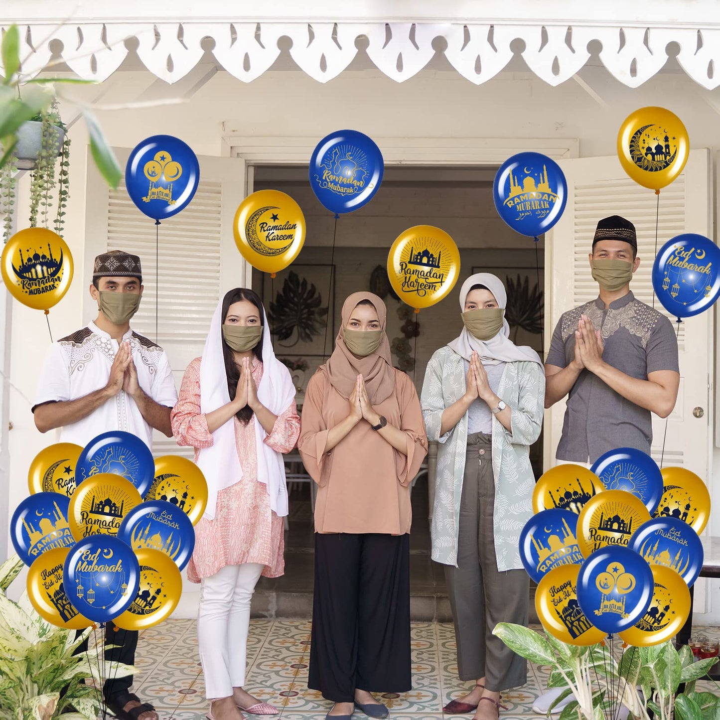 40 Pieces Ramadan Mubarak Balloons Eid Mubarak Party Decoration Happy Eid al-Fitr Theme Latex Balloons Set for Home Event Indoor Outdoor Ramadan Kareem Decor Supplies, 12 Inches (Blue and Gold)