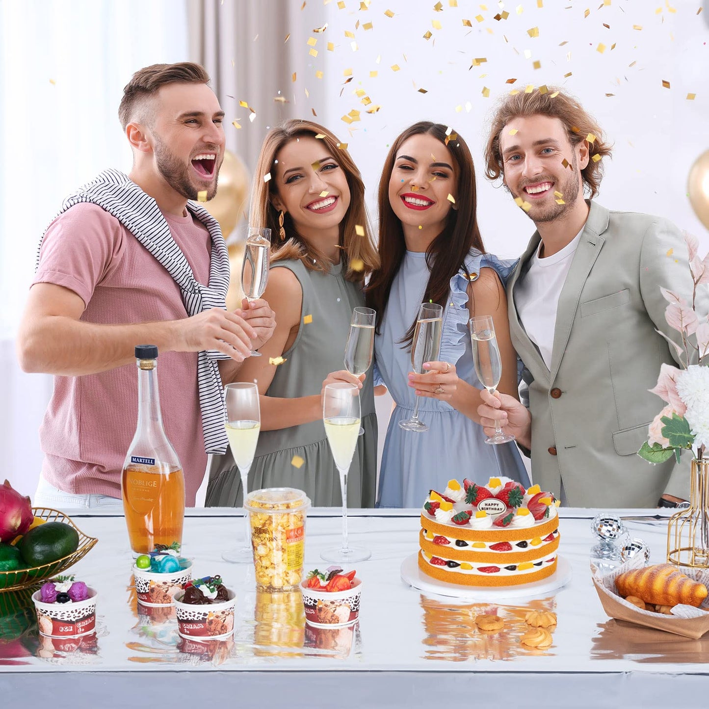 Foil Party Rectangular Table Covers Table Cloth 54 x 108 Inch Shiny Plastic Waterproof Tablecloth Party Table Cover for Wedding Anniversary Engagement Party (Silver, 3 Pieces)