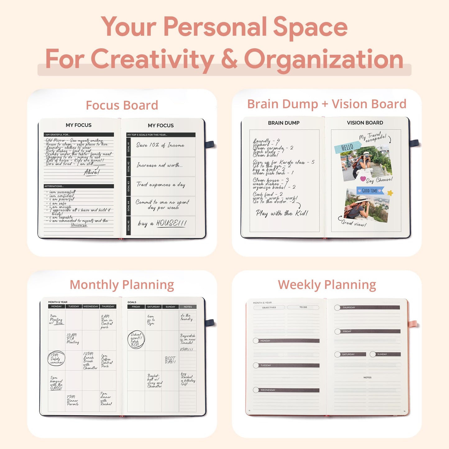 Little More Undated Planner Weekly and Monthly for Productivity - Goals Planner, Adhd Planner, To Do List Notebook - A5 (5.5”x8.5") Weekly Monthly Planner Undated with Stickers - Rose Gold