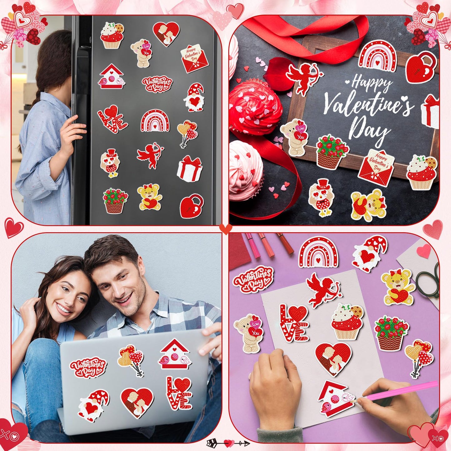 Umigy 16 Pcs Valentine's Day Diamond Painting Magnets for Refrigerator Heart Love Gnome Diamond Art Magnets DIY Red Valentines Day Diamond Painting Kits Diamond Art for Adults Kids Crafts Gifts