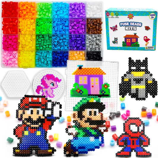 FUNZBO 5200 5mm Fuse Beads Kit - 24 Colors | 45 Patterns, Toys, Kids Crafts for Girls Ages 8-12, Arts and Crafts for Kids Ages 6-8, Gifts for Girls Boys Kids Age 5 6 7 8 9 10 11 12 Year Old