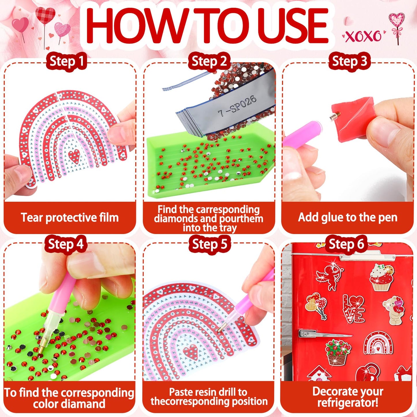 Umigy 16 Pcs Valentine's Day Diamond Painting Magnets for Refrigerator Heart Love Gnome Diamond Art Magnets DIY Red Valentines Day Diamond Painting Kits Diamond Art for Adults Kids Crafts Gifts