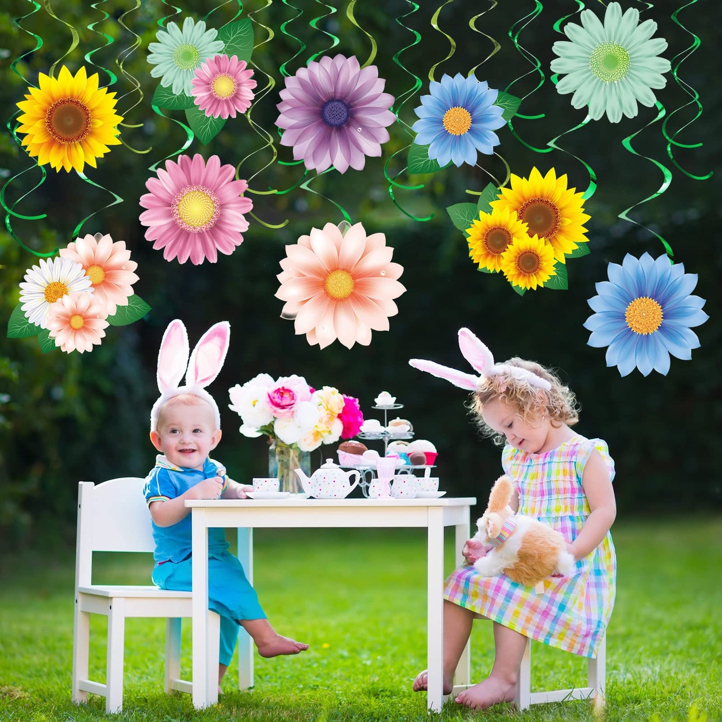 30 Pcs Flowers Butterfly Hanging Swirl Decorations, Spring Summer Sunflower Baby Shower Decor for Women Kids Birthday Easter Party Baby Shower Mother's Day Wedding Supplies (Flower)