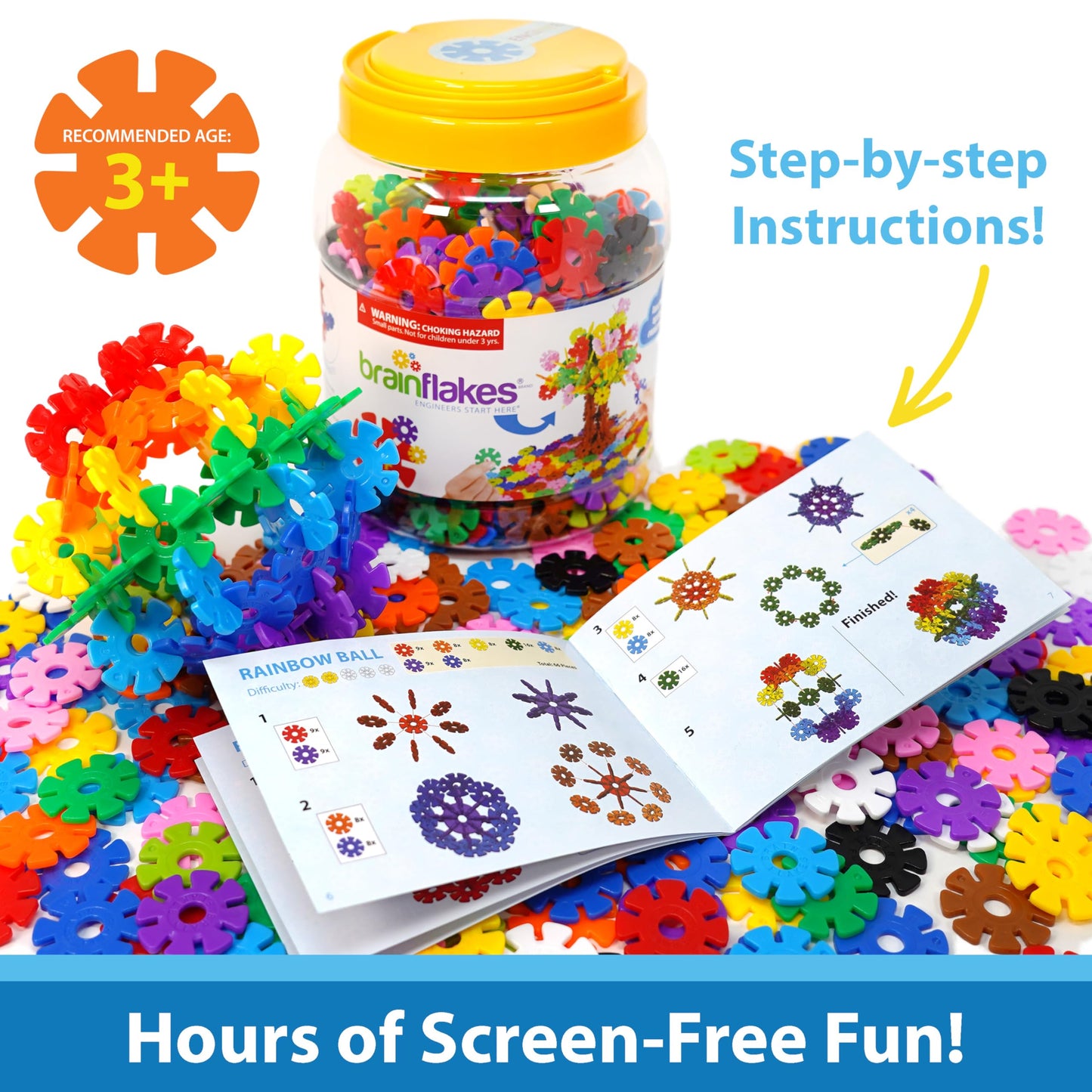 VIAHART Brain Flakes 500 Piece Set, Ages 3+, Interlocking Plastic Disc Toy for Creative Building, Educational STEM Learning, Construction Block Play for Kids, Teens, Adults, Boys, and Girls