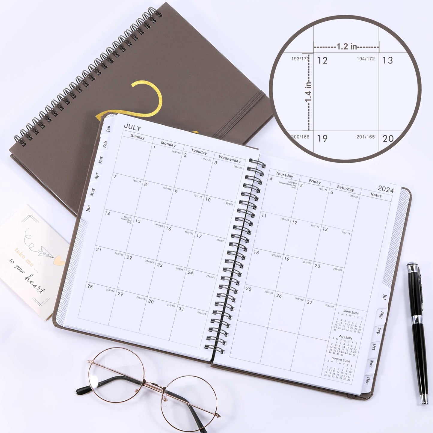 2024 Planner - Weekly Monthly Planner 2024 from January 2024 to December 2024, 6.45" x 8.45", Flexible Cover with Twin-Wire Binding, Tabs