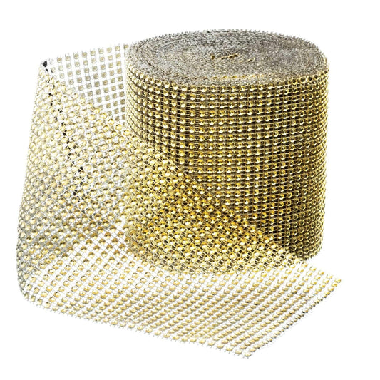 Royal Imports Diamond Sparkling Rhinestone Bling Wrap Ribbon Bulk DIY Roll - Event Decorations, Wedding Cake, Bridal/Baby Shower, Birthday, Arts & Crafts, Party Decorations - 30 Ft - 1 Roll - Gold